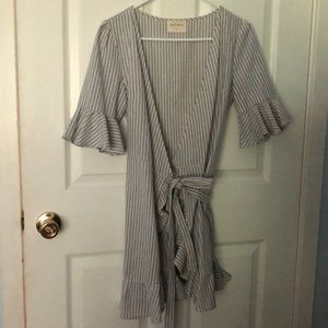 Vestique Gray Striped Wrap Dress